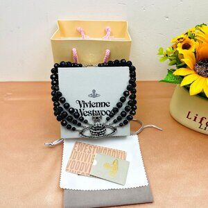 Vivienne Westwood Triple Black Punk Necklace Silver Pendant